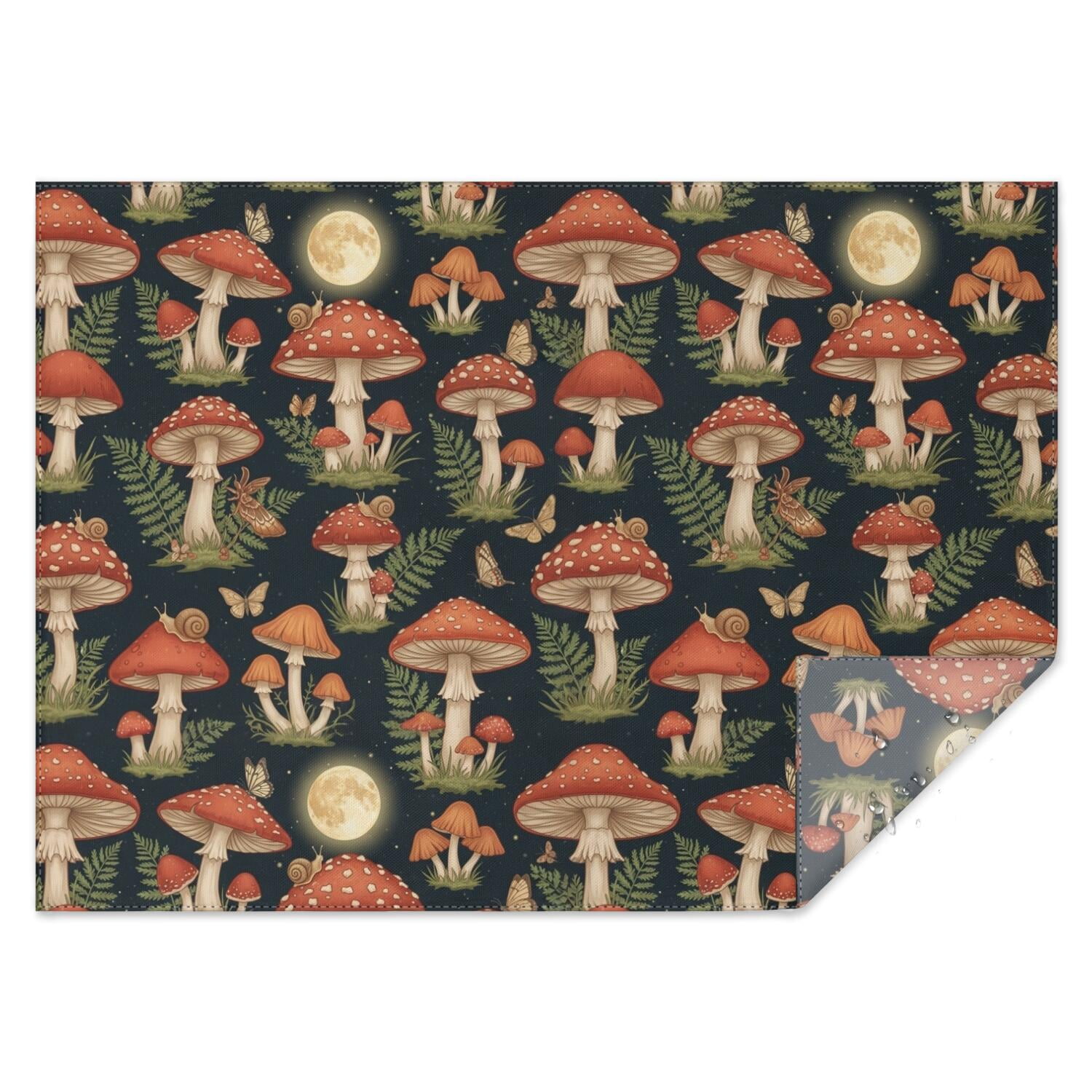 Mushroom and Moon Black Pattern Waterproof Tablecloth, Rectangular ...