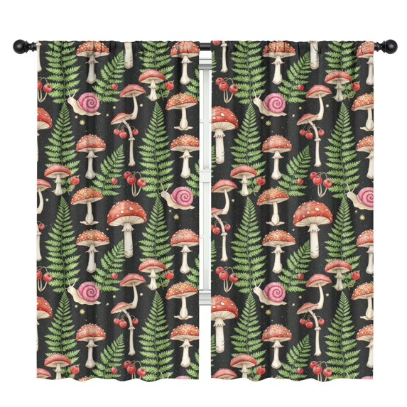 Mushroom and Snail Black Pattern Insulated Teens Curtains Set Of 2, Bedroom Essentials, Toddler Room Decor 42"x84"