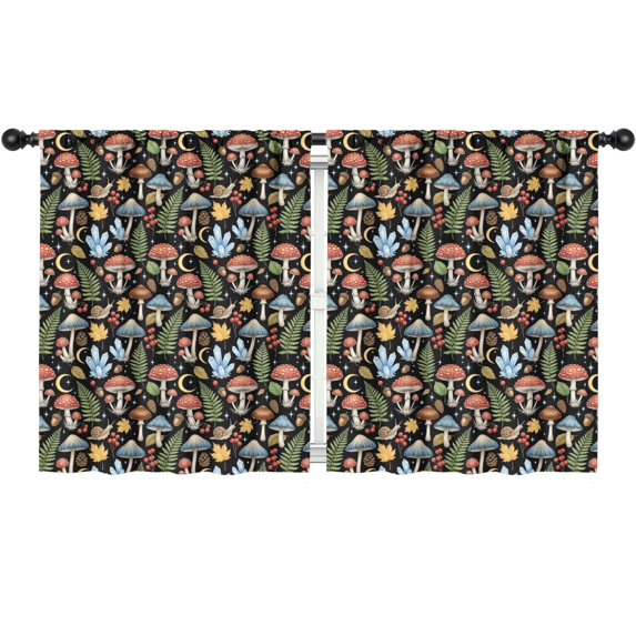 Mushroom and Snail Black Pattern Insulated Teens Curtains Set Of 2, Bedroom Essentials, Toddler Room Decor 52"x63"