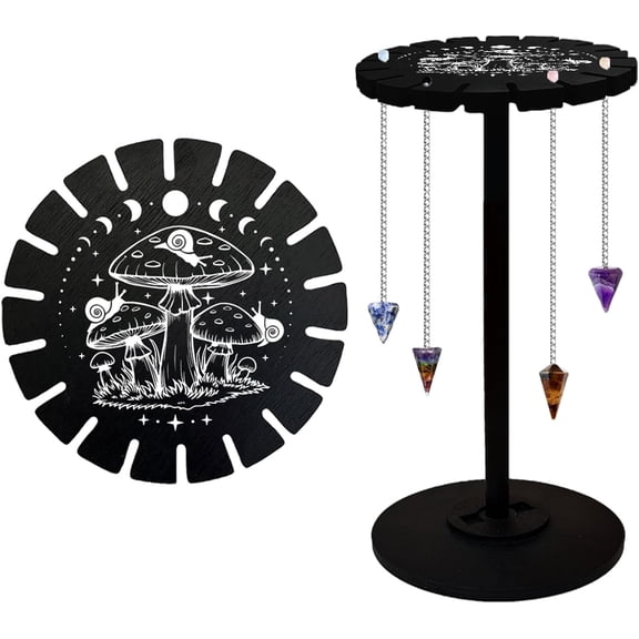 Mushroom and Snails Pendulum Stand Display Shelf Wooden Pendulum Holder Black Pendulum Display Rack Stuff Display Shelf Gift Organizer