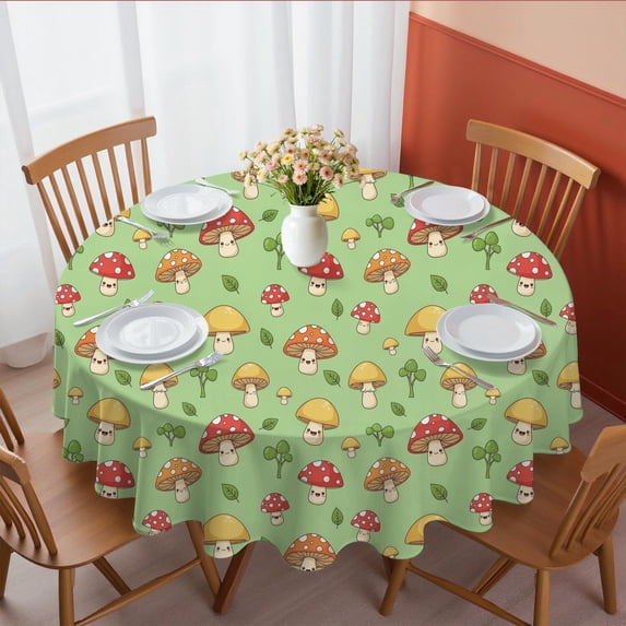 Mushroom and Sprig Green Pattern Round Tablecloth 60