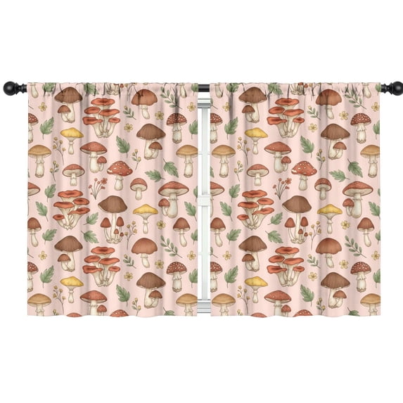 Mushroom and Sprig Pink Pattern Insulated Teens Curtains Set Of 2, Bedroom Essentials, Toddler Room Decor 42"x54"