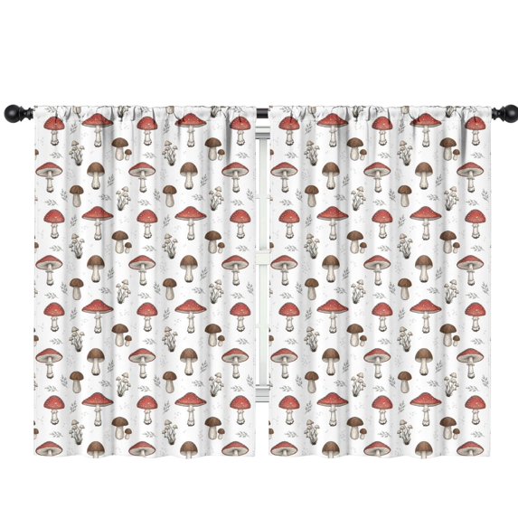 Mushroom and Sprig White Pattern Insulated Teens Curtains Set Of 2, Bedroom Essentials, Toddler Room Decor 42"x63"