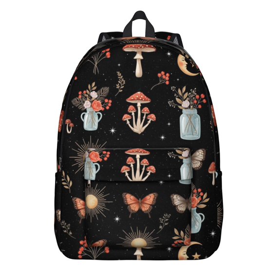 Mushroom and Sun Gothic Pattern Backpack for School, Cute School Bag with Adjustable Shoulder Straps and Padded Back, 15.7"x11.8"x5.5"