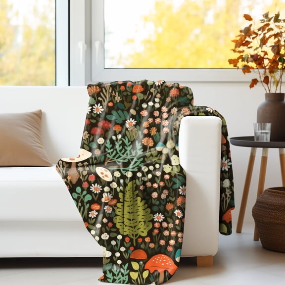 Mushroom blanket, Cottagecore mushroom blanket, mushroom gift, cottagecore decor, forestcore blanket, Vintage Mushroom Blanket, sofa blanket