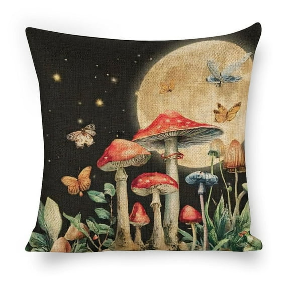 Mushroom butterfly full moon Linen toss pillowcase Decoration pillowcase Gift preferred 24x24" Cushion cover 1 set Sofa pillowcase Sofa bedroom living room car