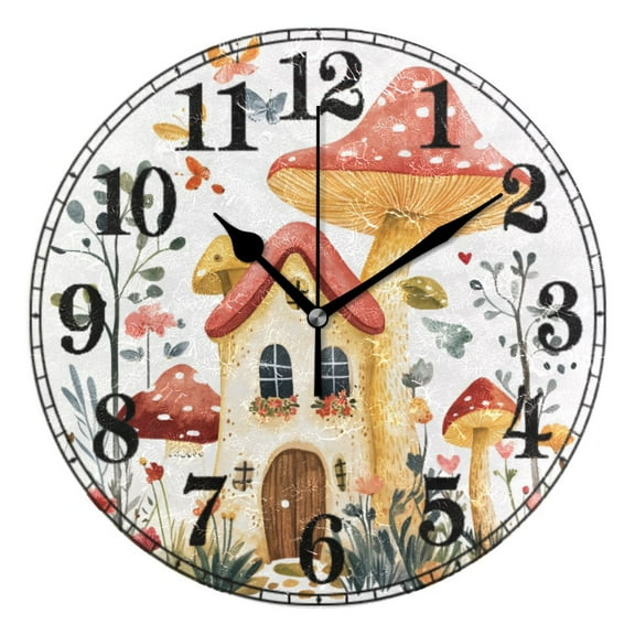 Mushroom on House Silent Wall Clock 10" Non-Ticking Battery Clock