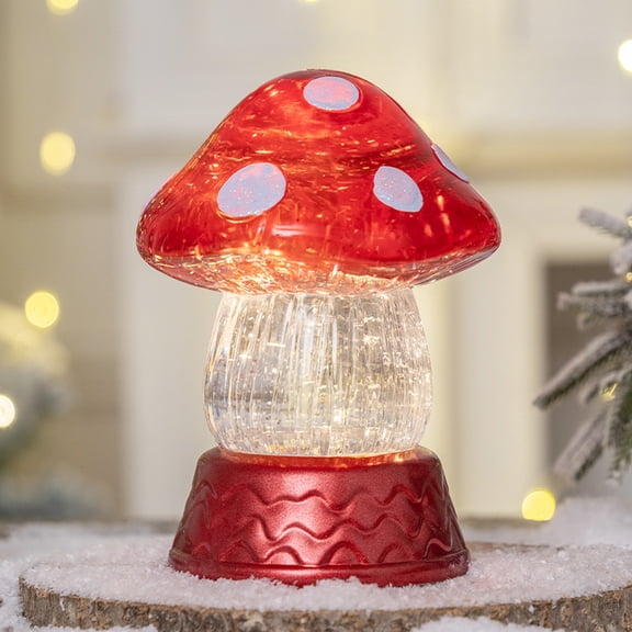 Mushroom-shaped Snowflake Lamp, Cartoon Night Light with Falling Snow Effect for Bedrooms and Children's Room (600ml), Winter Themed Decor