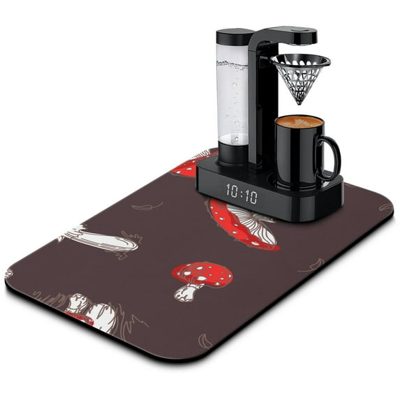 Mushroom with Snails Coffee Drying Mat 19.5x12in, Diatom Mud Kitchen Pads, Amazingly Absorbent, Perfect for All Kitchen Counters