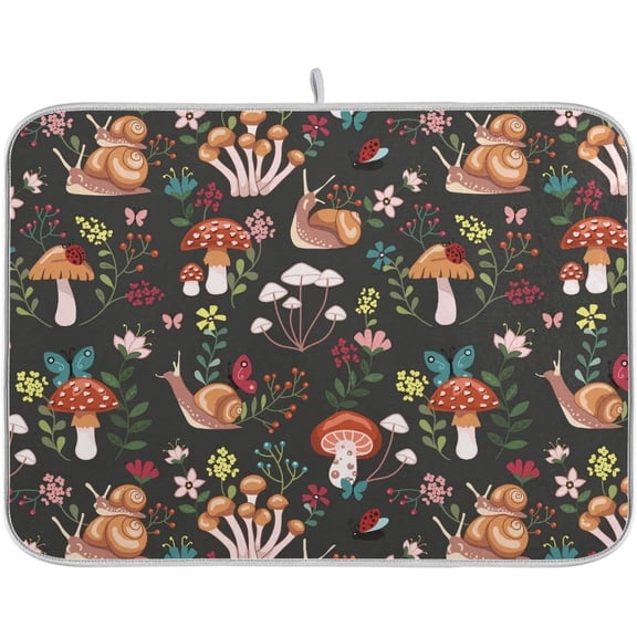 Mushroom with Snails Dish Drying Mat Absorbent Kitchen Pads for Counter Kitchen Dish Dryer 18 x 24 Mat under Dish Drainer