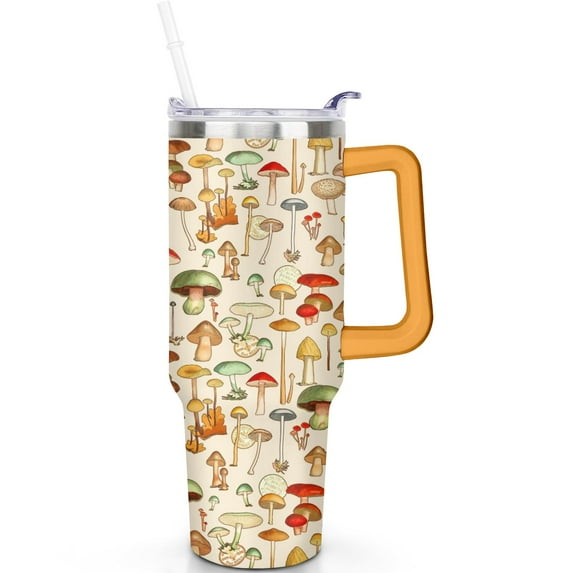 Mushrooms 40oz Tumbler Stainless Steel Vacuum Insulated Travel Mug with Handle Flip Straw Lid Leak Proof Cup Gift for Him Her Men Women Travel Must Haves