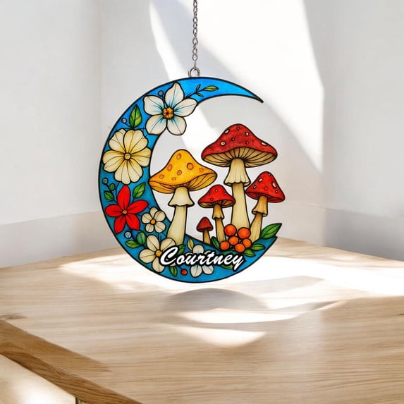 Mushrooms Acrylic Suncatcher Nature Art Window Hanging Home Decor Plant Lover Gift