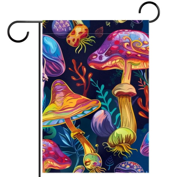 Mushrooms Bright Psychedelic Colors Double Sided Garden Flag Decorative Weather Resistant Yard Flag, Large DIY Vertical Flag for Farmhouse Patio Lawn, 28x40 Inch
