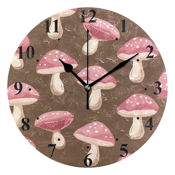 Mushrooms Brown Black 10 inch Wall Clocks Non Ticking Easy to Read Battery Decorative for Home Bathroom Kitchen Bedroom Living Room
