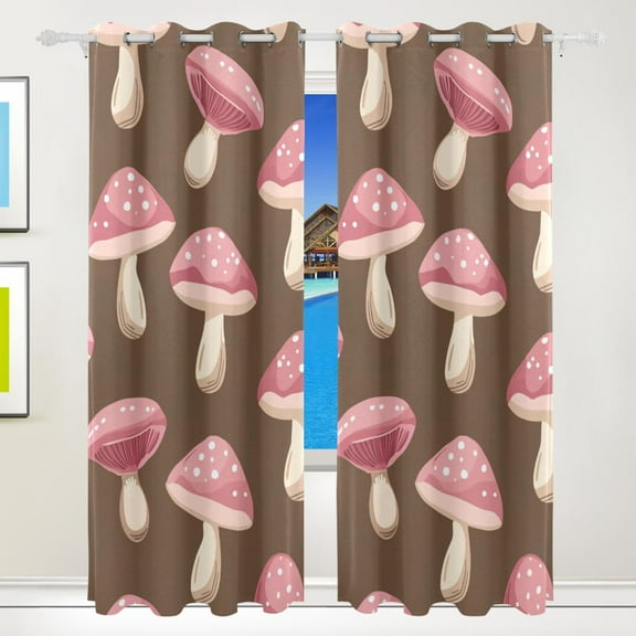 Mushrooms Brown Black Out Curtains 84 Inch Length for Bedroom Living Room Windows 2 Panels Set