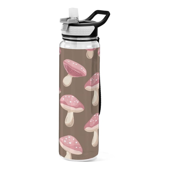 Mushrooms Brown Sports Water Bottle Portable Travel Mug 32oz BPA Free Leak Proof Straw Transparent Tritan for Gym Yoga Cycling Camping