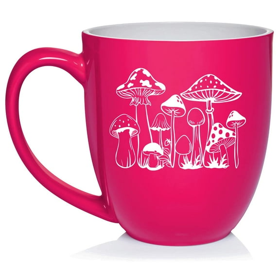 Mushrooms Ceramic Coffee Mug Tea Cup Gift for Her, Friend, Coworker, Sister (16oz Hot Pink)