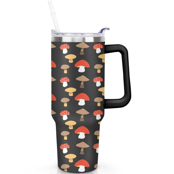 Mushrooms Design 40oz Tumbler Stainless Steel Thermal Insulated With Handle Straw Lid Leak Proof Great for Adults