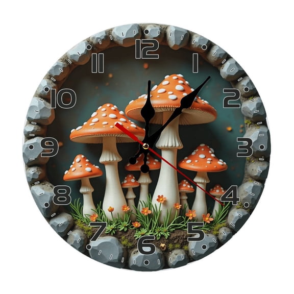 Mushrooms Fantasy Wall Clock 10 Inch Silent Non Ticking Round Clock Decoration for Living Room Kitchen Bedroom Bathroom Office Classroom