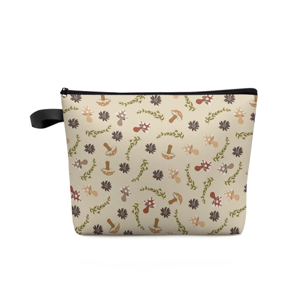 Mushrooms Flower Leaves Retro Large Capacity Travel Cosmetic Bag Portable Makeup Storage Pouch Women Waterproof Pencil Case