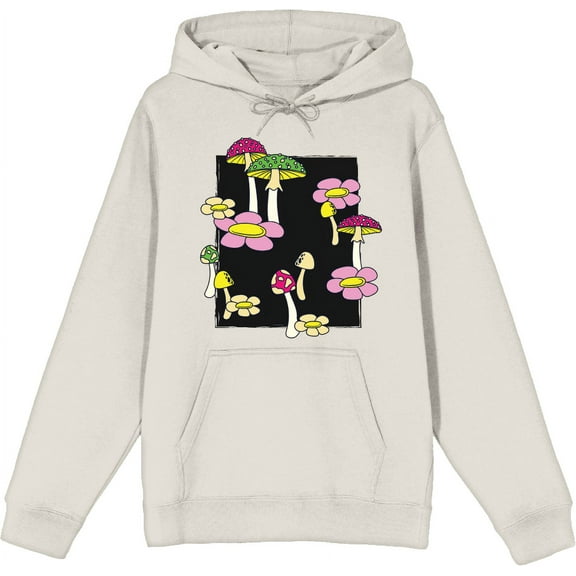 Mushrooms & Flowers Adult Sand Long Sleeve Hoodie-Small