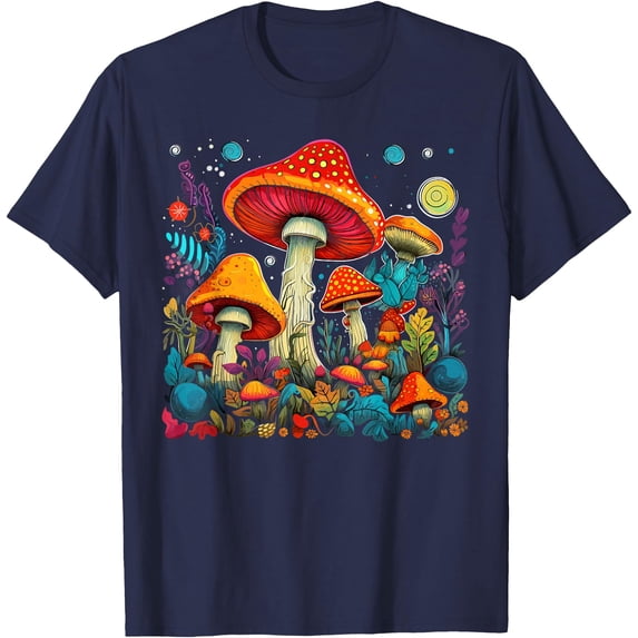 Mushrooms Forest Fungi Festival Unisex T-Shirt for Men Women Kids Toddler,Navy Color,Size M