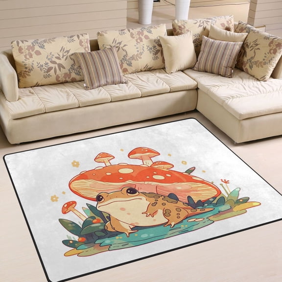 Mushrooms Frog Lotus Leaves Area Rug Washable 80 x 58 Floor Carpet Mat Non Slip for Bedroom Living Room Home Decor