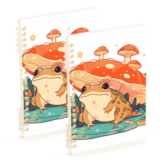 Mushrooms Frog Lotus Leaves Ring Binder Notebook Journey Note Diary College Ruled Spiral Notebook Study Loose Leaf Paper A5 60 Pages