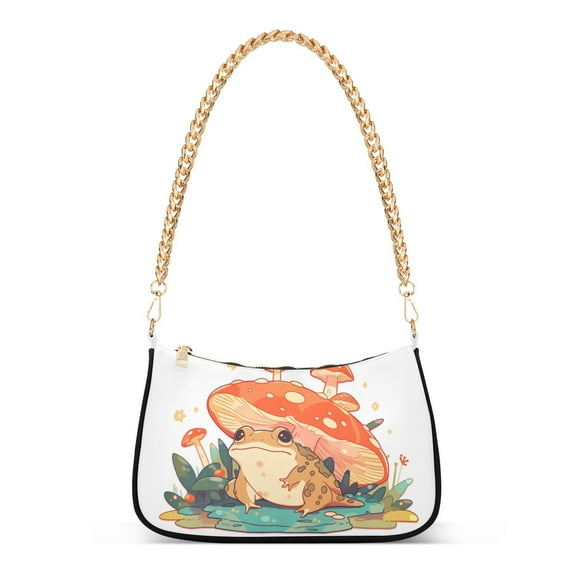 Mushrooms Frog Lotus LeavesWomen Small Shoulder Bag Crossbody Tote Hobo Bags Purse Clutch Handbags with Chain Strap for Women