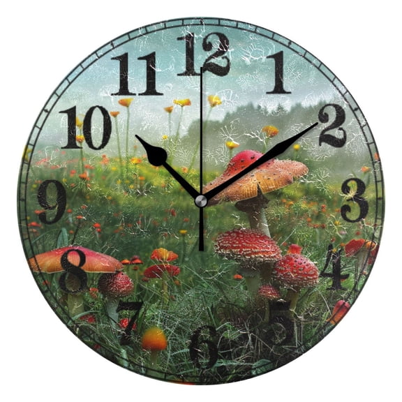 Mushrooms Grasses Landscape Silent Wall Clock 10" Non-Ticking Battery Clock