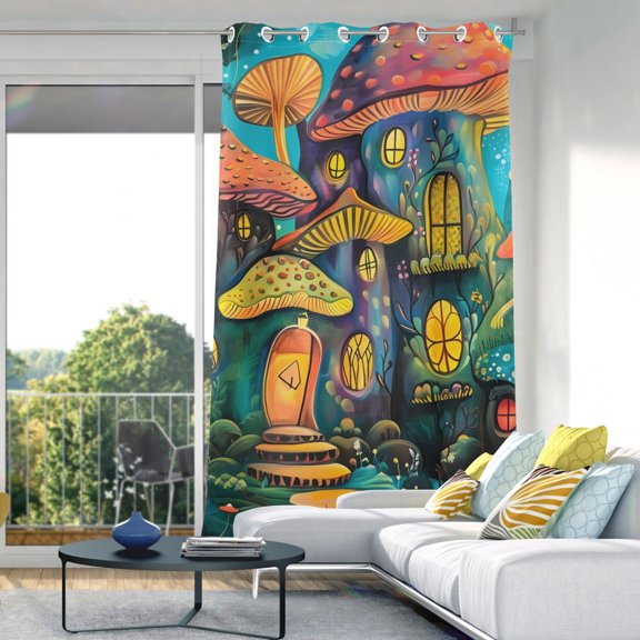 Mushrooms Houses in Forest Blackout Curtain Panels Drapes Privacy Assured with Light Filtering Curtains for Living room Bedroom Bathroom Window