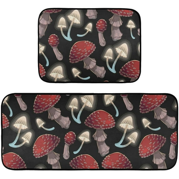 Mushrooms Kitchen Rug Mats 2PCS Non Slip 47" x 20" + 28" x 20" Kitchen Carpet Floor Mat Hallway Rugs Anti Fatigue Doormat Home Decor