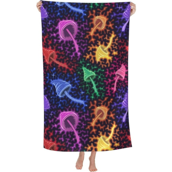 Mushrooms Large Beach Towel - Plush Thick Cotton Pool Towel, Adult Beach Towels