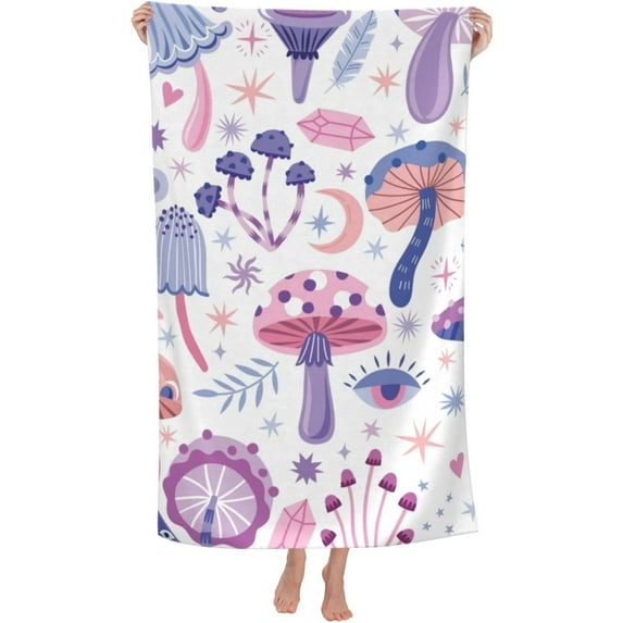 Mushrooms Large Beach Towel - Plush Thick Cotton Pool Towel, Adult Beach Towels