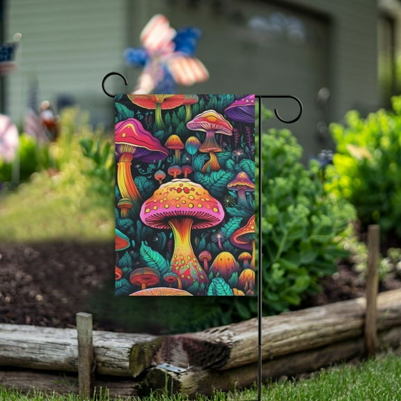 Mushrooms Leaves Garden Flag Double Sided Outdoor Banners for Courtyard Outdoor Lawn Farmhouse Holiday Decorations
