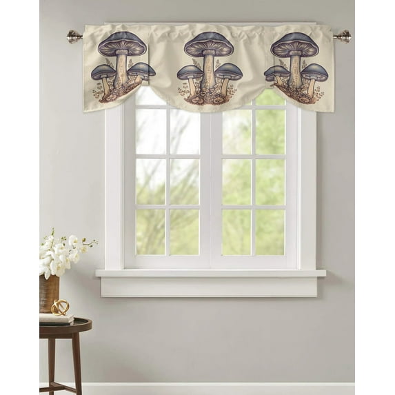 Mushrooms Leaves Kitchen Valance Curtain Window Valance for Living Room Bedroom Tie Up Valance Curtain
