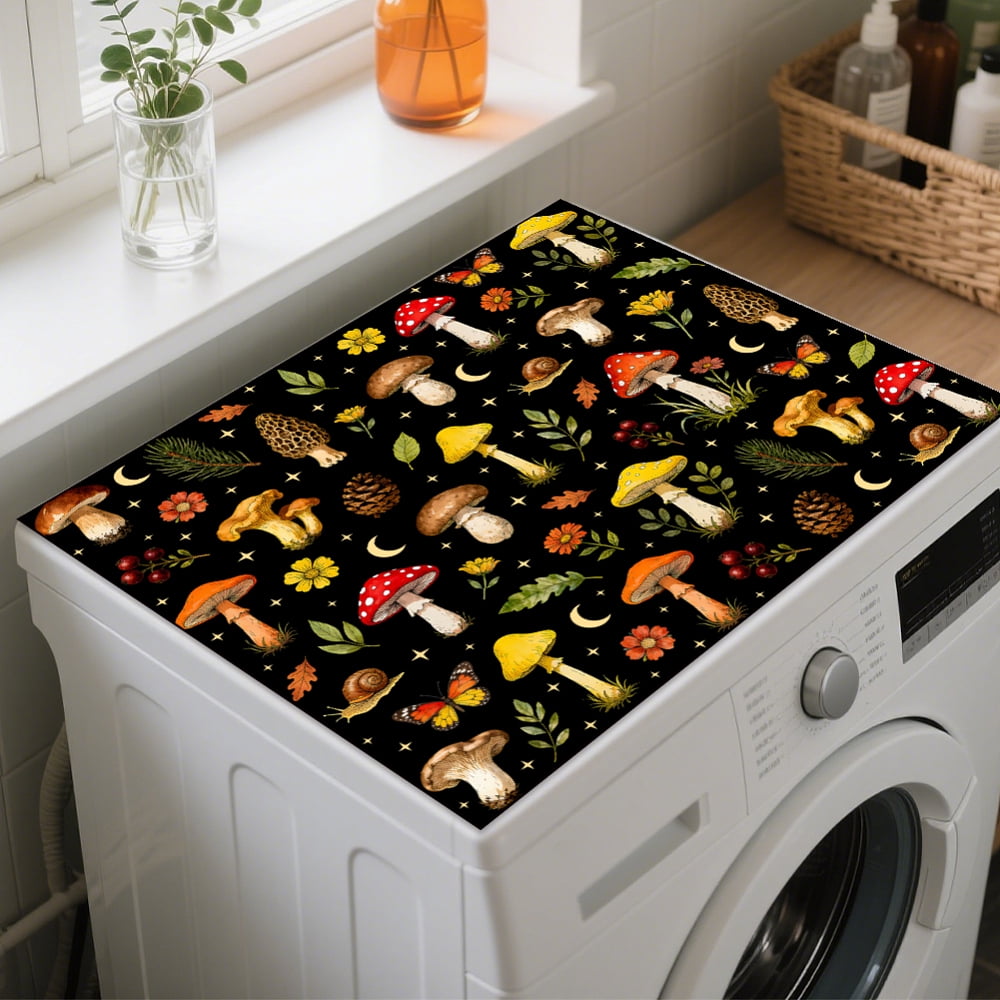 Mushrooms Leaves Washer Dryer Dust Cover 23.6×19.69inch Butterflies Snails Washing Machine Top Protector Pads Non Slip Washing Machine Top Covers