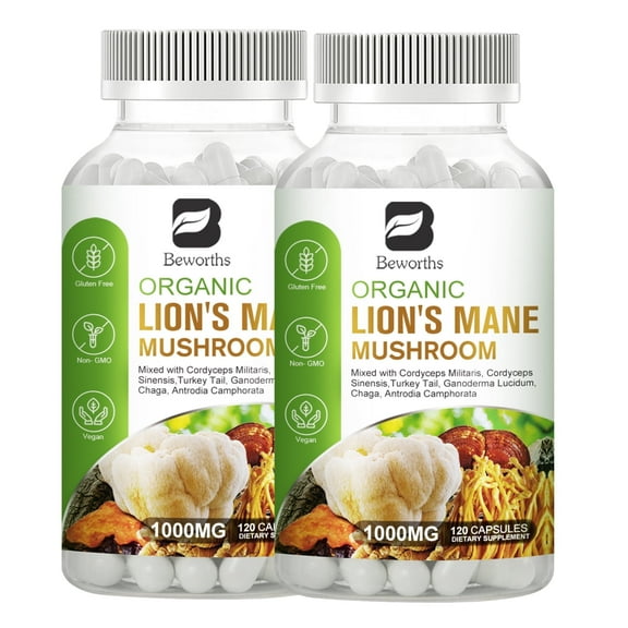Mushrooms Lions Mane Capsules - Organic Lions Mane Mushroom - Mushroom Supplements - Vegan, 240 Caps