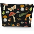Mushrooms Makeup Bag, Pine Cone Butterfly Black Cosmetic Bag, Women