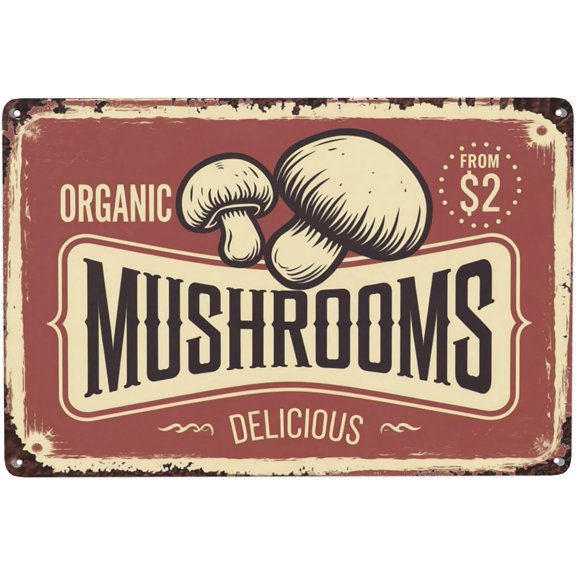 Mushrooms Metal Tin Sign 8x12 Inch Forest Themed Wall Decor Rustic Vintage Finish Weatherproof Coating