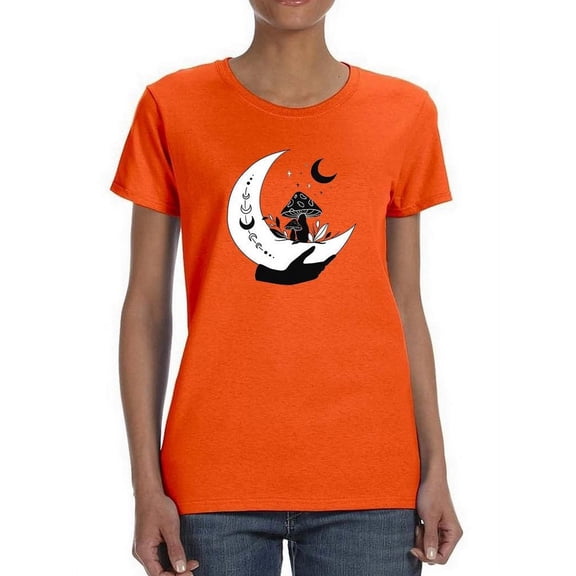 Mushrooms On The Moon Shaped T-Shirt Women -Image by Shutterstock, Female x-Large
