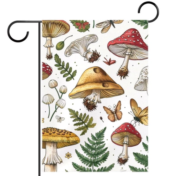 Mushrooms Plants Butterflies Seamless Pattern Double Sided Garden Flag Decorative Weather Resistant Yard Flag, Large DIY Vertical Flag for Farmhouse Patio Lawn, 28x40 Inch