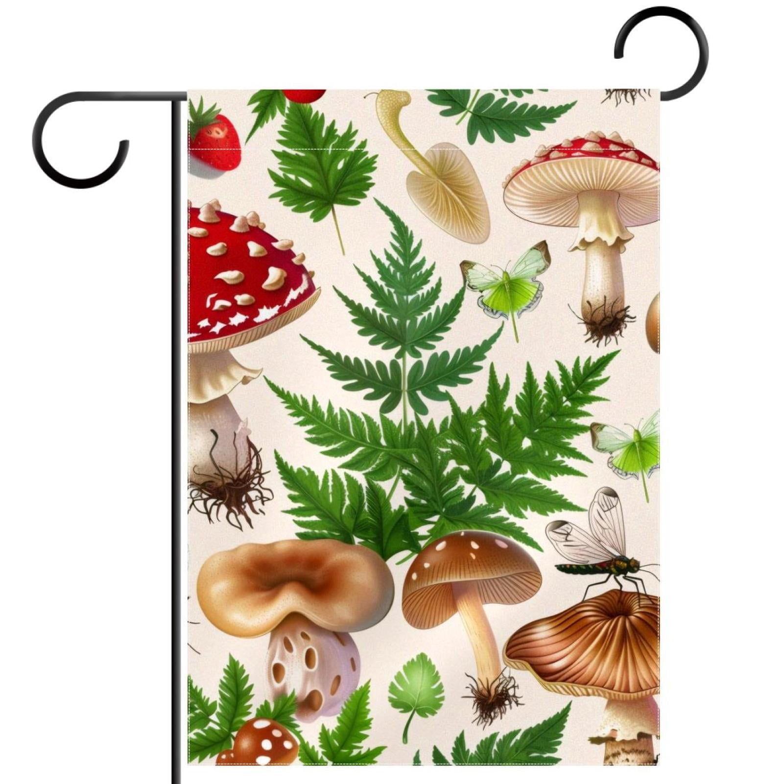 Mushrooms Plants Strawberry Butterflies Double Sided Garden Flag Decorative Weather Resistant Yard Flag, Large DIY Vertical Flag for Farmhouse Patio Lawn, 28x40 Inch