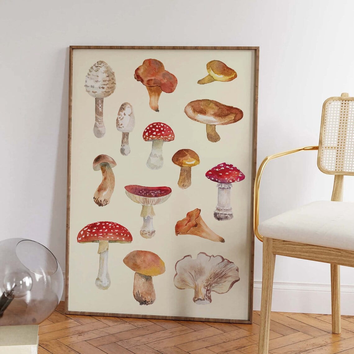 Mushrooms Print, Art, Cute Watercolor Mushrooms Wall Print, Botanical