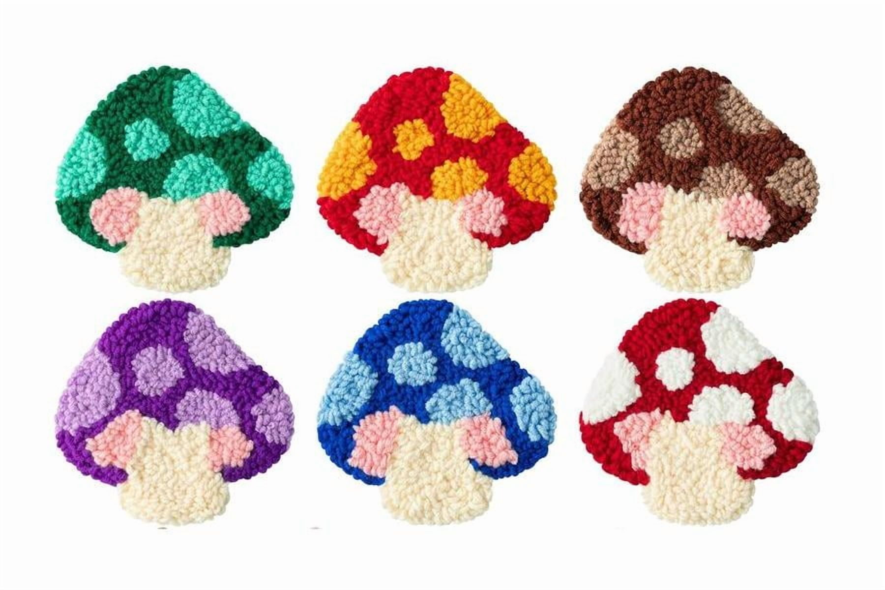Mushrooms Punch Needle Coasters Kit,6-pattern punch needle Needle Coasters Kit ,Punch Art for Beginners,Suitable for Home Decoration