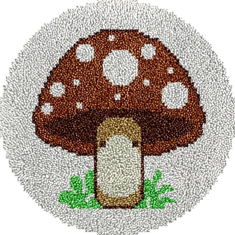 Mushrooms Round Shape Latch Hook Rug Kits Set for Starter Crochet Hook Cushion Mat Sofa Seat Cushion Crocheting Kits with Preprinted Canvas Crochet Yarn Kits 50X50cm (ui168)