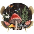 thumbnail image 1 of Mushrooms Round Tablecloth, Fitted Table Cover with Elastic for 55"-60" Round Tables, Butterfly Botanical Country Plants Black Table Cloth Outdoor Indoor Dinning Party Waterproof Tablecloths, 1 of 7