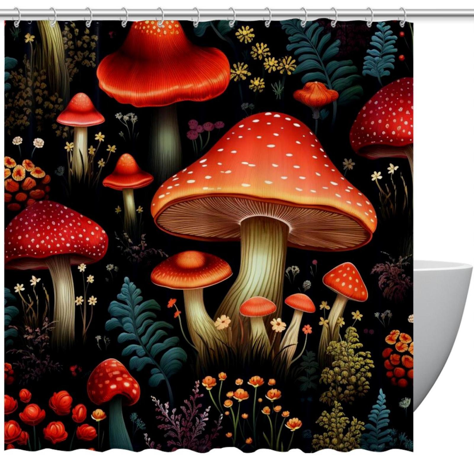 Mushrooms Seamless Forest Pattern Shower Curtain for Kids Bathroom