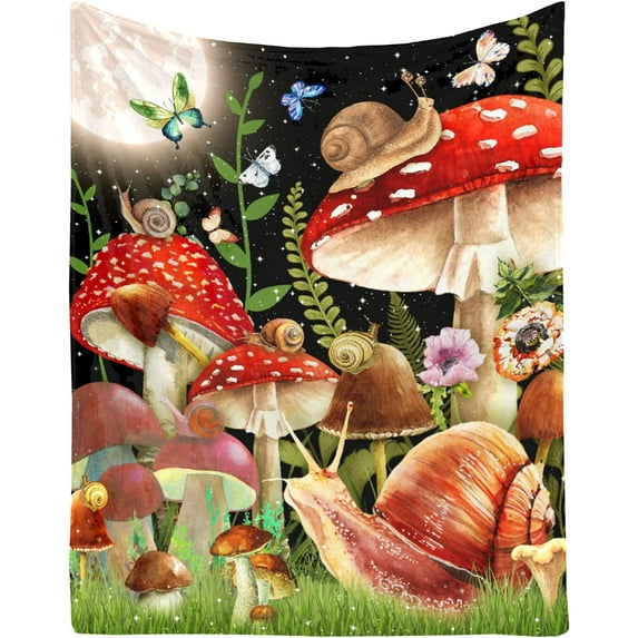 Mushrooms Snails Blanket Super Soft Fleece Throw Blankets 50x60 Inches Comfy Summer Flannel Travel Camping Blankets Gift for Women Men Decor Bedroom Sofa