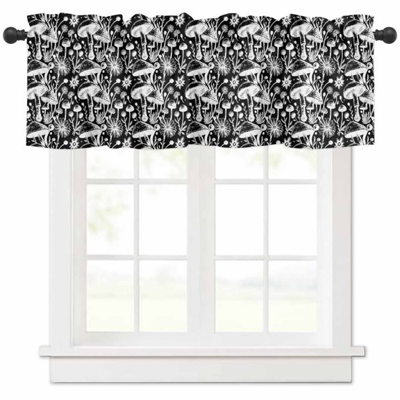 Mushrooms Thanksgiving Valances for Windows Farmhouse Kitchen Curtains Valances Rod Pocket Valance Curtains for Kitchen Windows Fall Black Botanical Farmhouse Window Valances for Bathroom 54"x18"